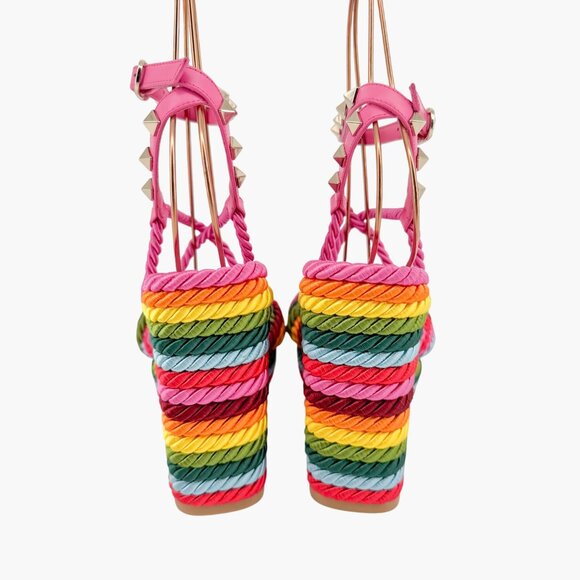 Valentino Garavani Torchon Rainbow Wedge Sandals EU 36 US 6 Rockstud Braided - Picture 7 of 13